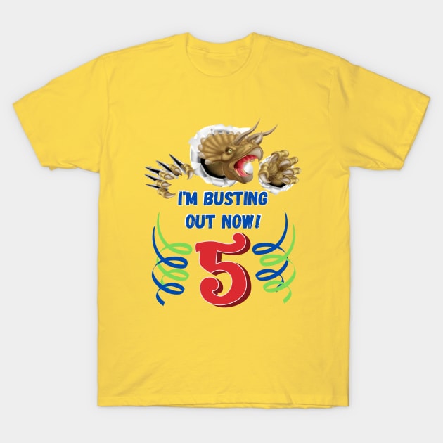 5th Birthday Dinosaur Busting Out! T-Shirt by ALBOYZ